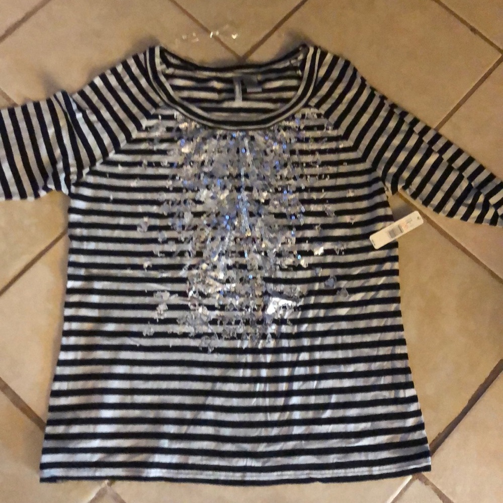 Black and White Top with Sequin Embellishments
